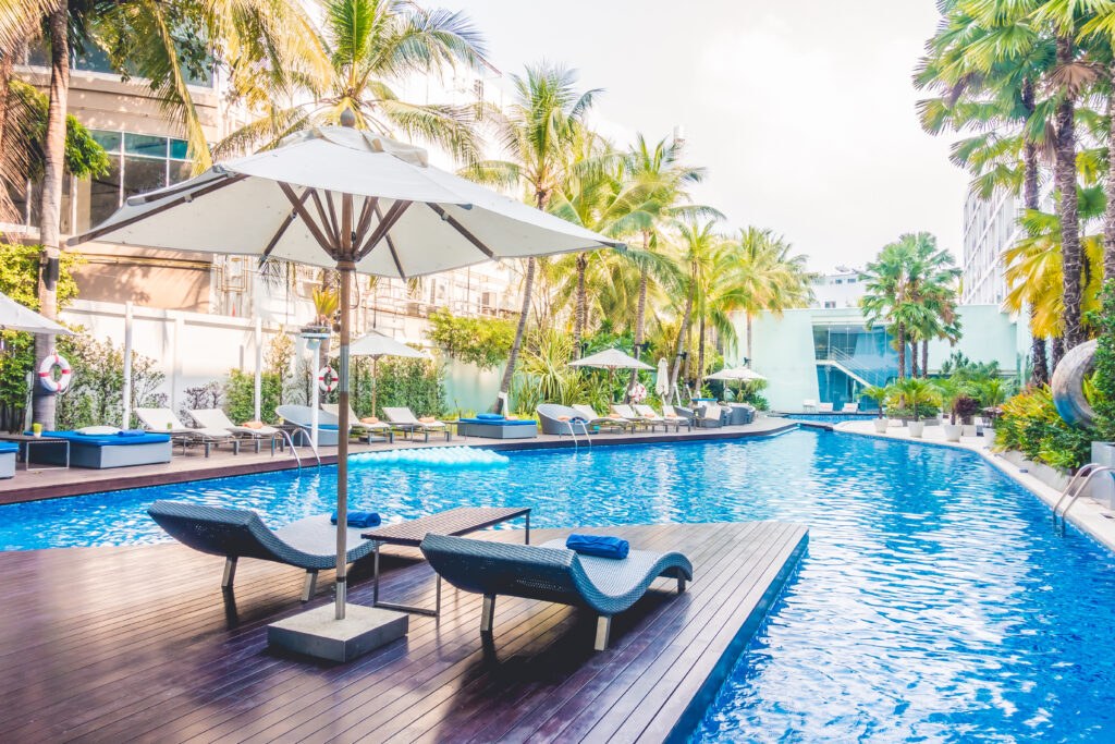 Umbrella pool and chair